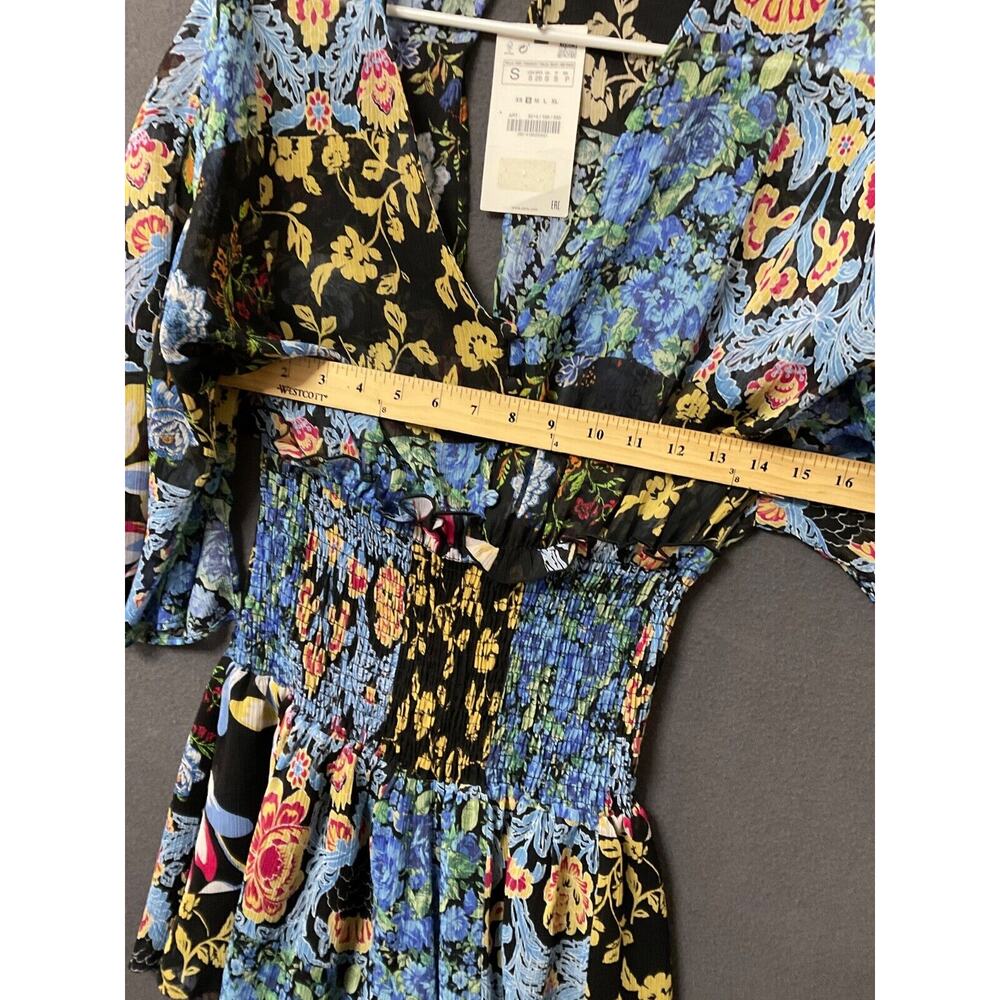 Zara Women's Colorful Floral‎ Jumper S Cottagecore Preppy Chic Party Summer - Picture 4 of 5